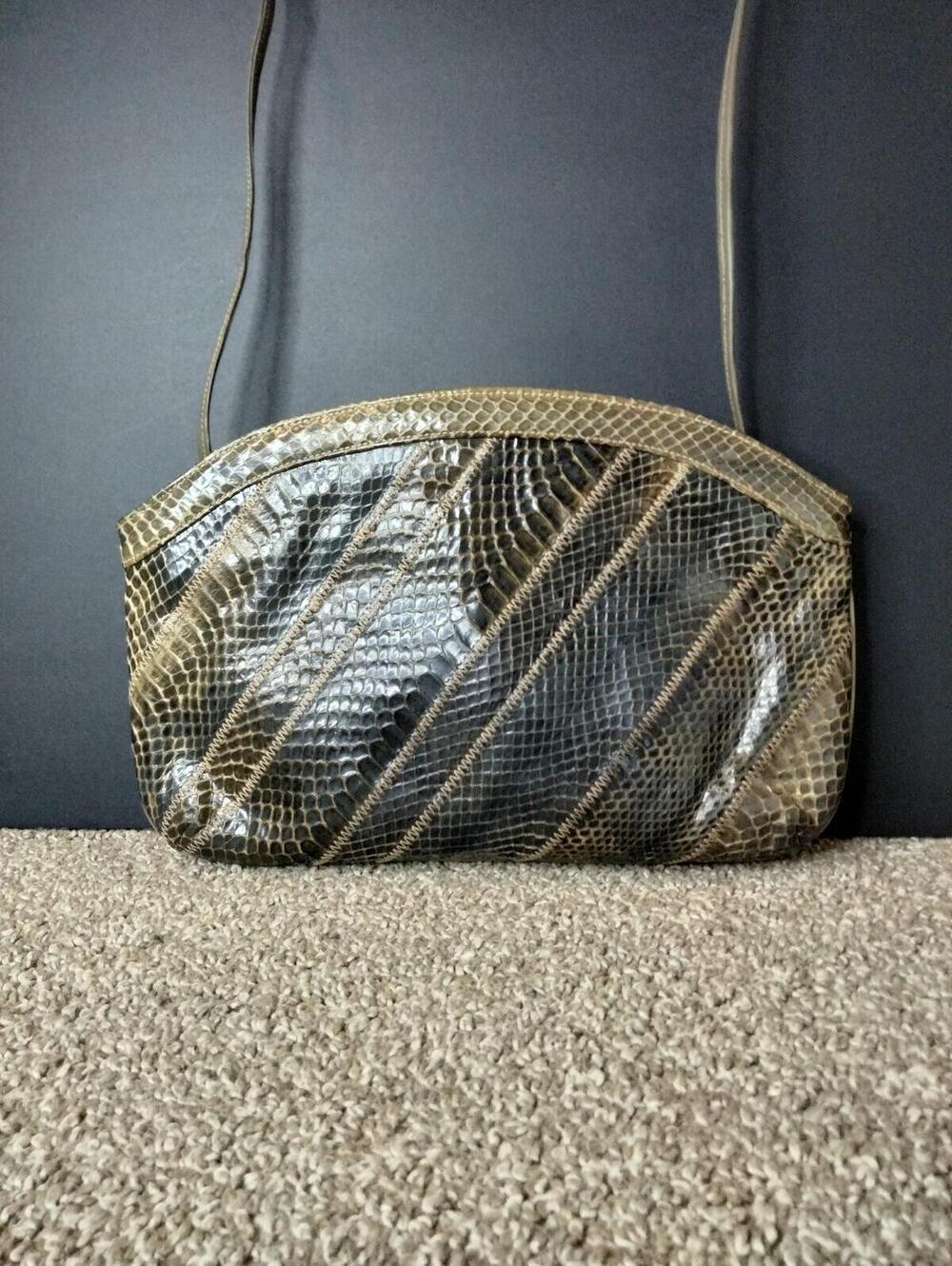 Vintage Bags by Varon Genuine Snakeskin Patchwork Shoulder Bag Clutch Leather